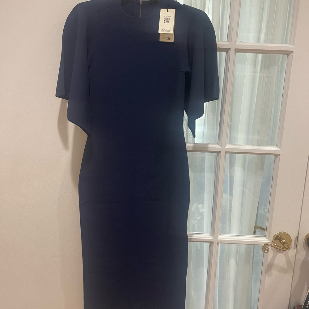 Classic Ted Baker Navy Dress with Cape Sleeves